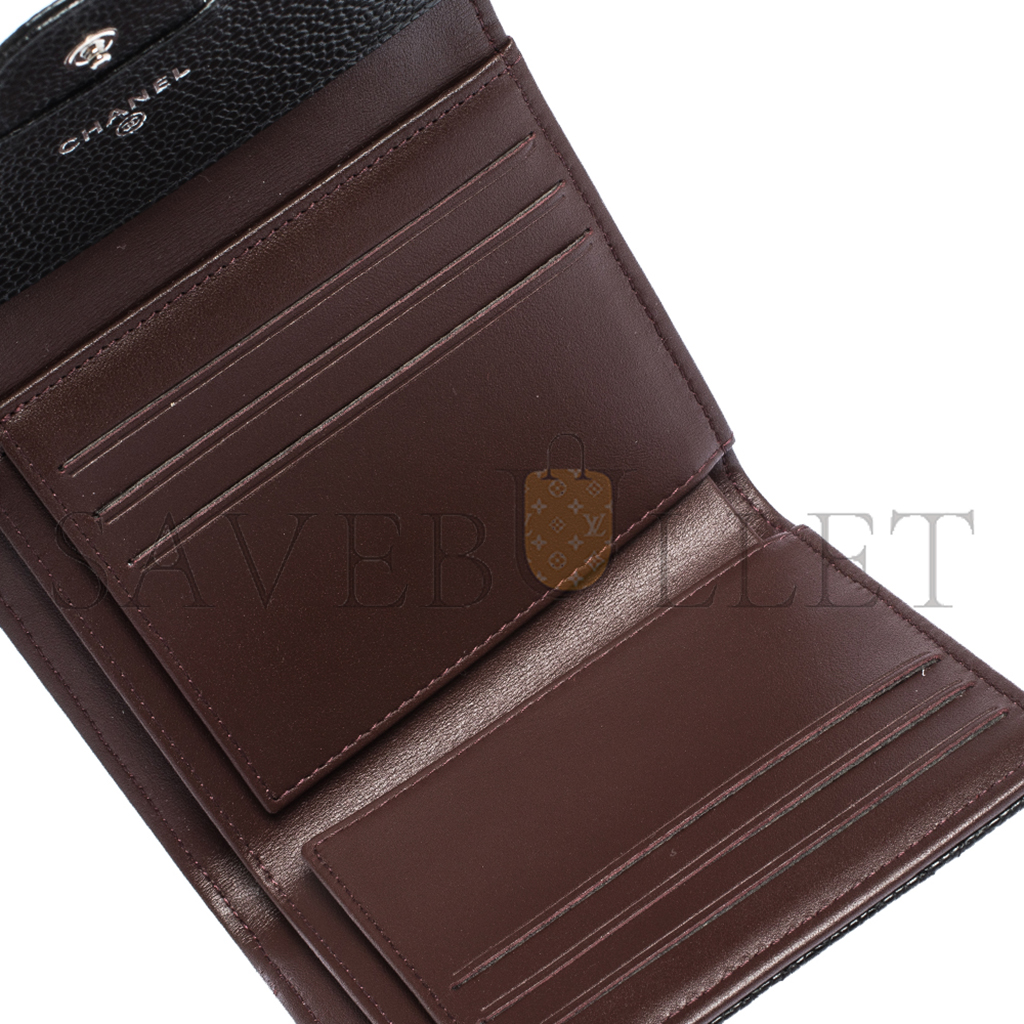 CHANEL MASTER BLACK QUILTED CAVIAR LEATHER TRIFOLD WALLET (11.5*10.5*3cm)